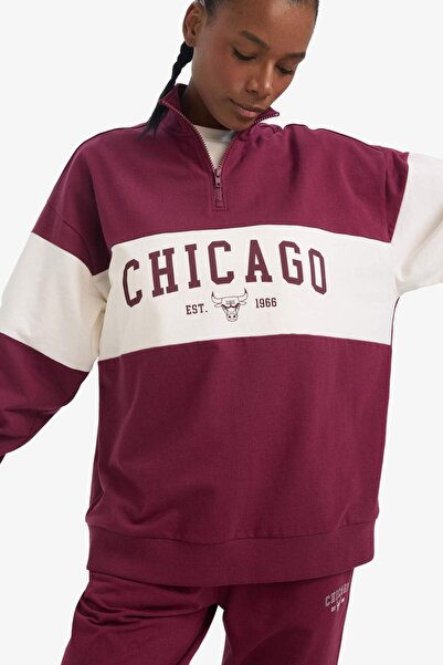DeFacto Defactofit Nba Chicago Bulls Oversize Gwide Fit Half Zipper Athlete Sweatshirt E8946Ax25Au