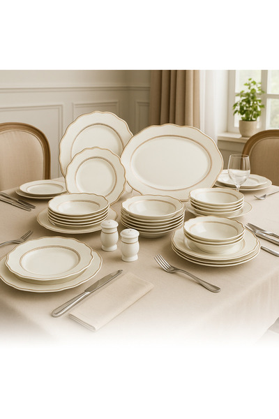 Dania 28-piece porcelain dining set with gold engraving - for 6 people