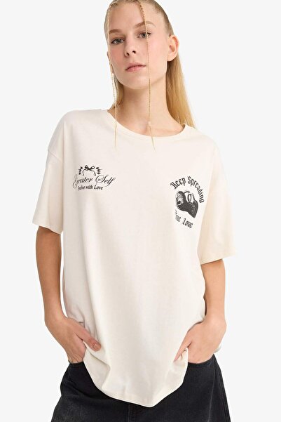 DeFacto Coool Oversize Wide Fit Crew Neck Back Printed Short Sleeve T-Shirt F8749Ax25Au