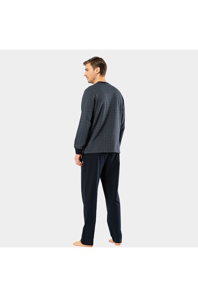 Cacharel Men's Jacquard Dotted Placket Pajama Set 2197/Smoked