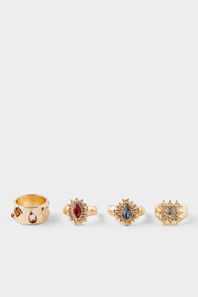 DeFacto Women's 4-Piece Stone Gold Ring F6639Axns