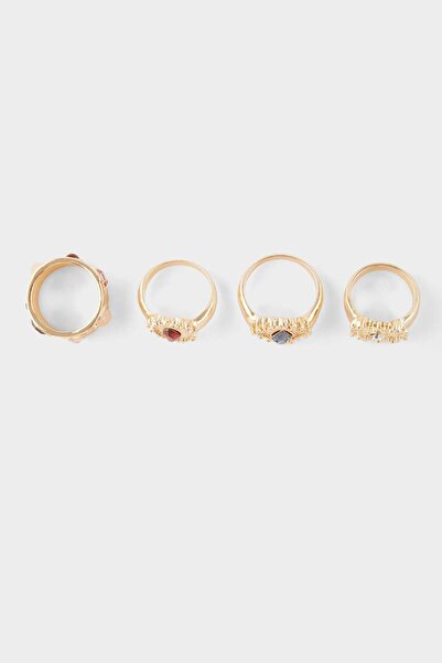 DeFacto Women's 4-Piece Stone Gold Ring F6639Axns