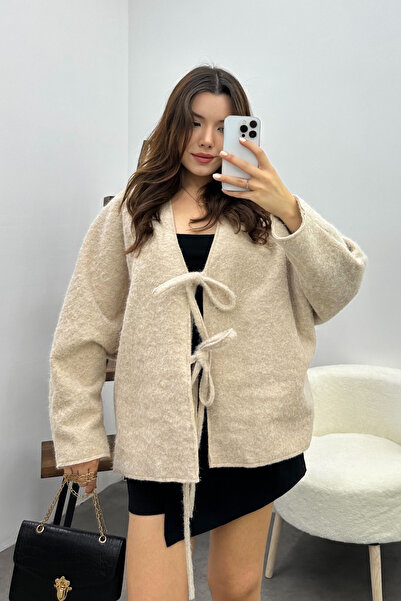 Yefrastore Women's Cream Lace Detailed Imported Cashmere Jacket