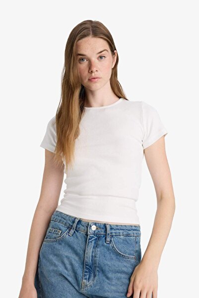 DeFacto Fitted Crew Neck Rib Short Sleeve T-Shirt F9135Ax25Au