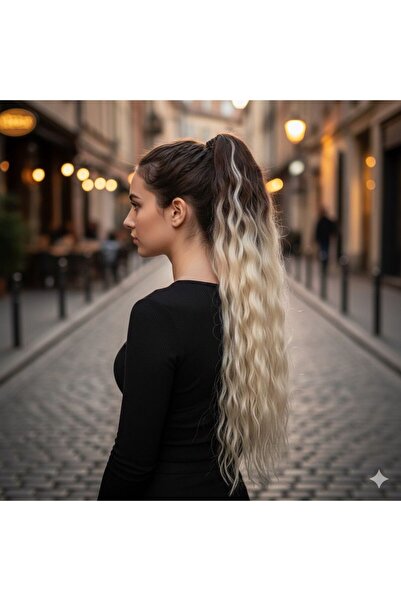 Mina Peruk Kumral / Platin Ombre Tokalı Kabarık Afro Dalgalı At Kuyruğu – Las...