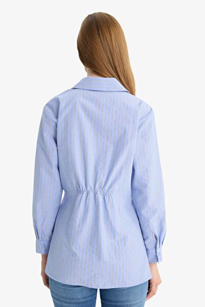 DeFacto Relax Fit Çizgili Poplin Uzun Kollu Gömlek Tunik F7271AX25AU