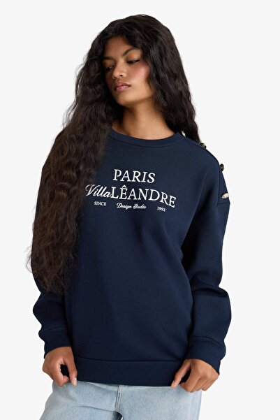 DeFacto Relax Fit Велосипедний комір з принтом Товстий світшот F7885AX25AU