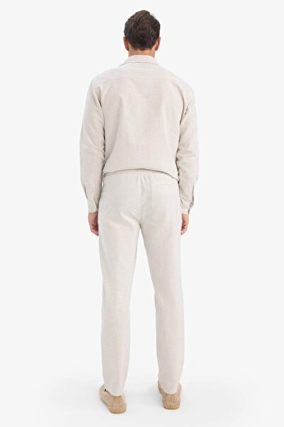 DeFacto %100 Pamuk Slim Fit Beli Lastikli Keten Görünümlü Cepli Düz Paça Jogger Pantolon D2671AX25AU