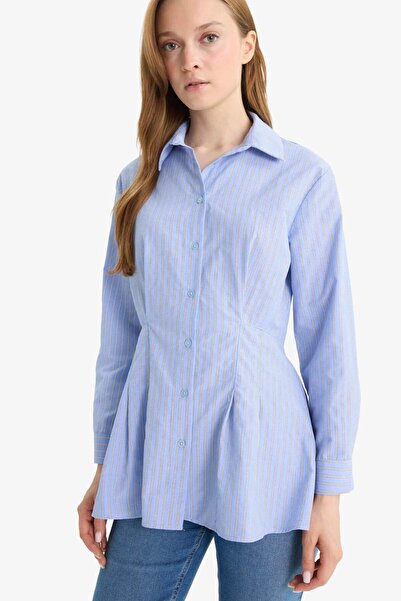 DeFacto Relax Fit Striped Poplin Long Sleeve Shirt Tunic F7271Ax25Au
