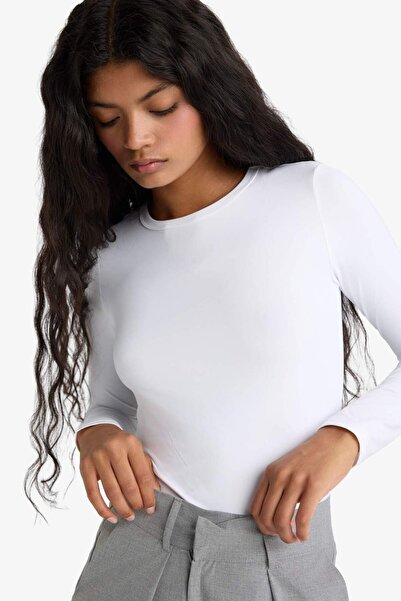 DeFacto Slim Fit Slim Fit Crew Neck Basic μακρυμάνικο μπλουζάκι D3756AX25AU