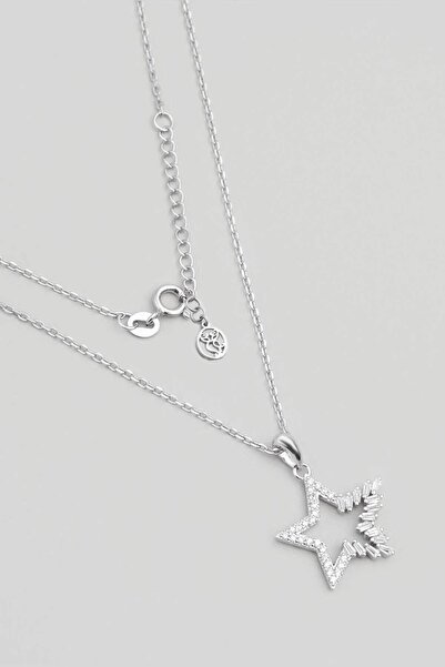 So CHIC... Kristal Yıldız 18 Ayar Beyaz Altın Kaplama 45 Cm Gümüş Kolye