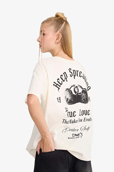 DeFacto Coool Oversize Wide Fit Crew Neck Back Printed Short Sleeve T-Shirt F8749Ax25Au