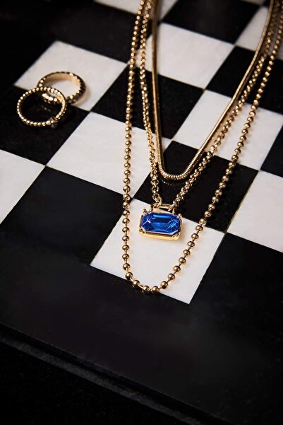 DeFacto Women's Blue Stone Gold Necklace F6625Axns
