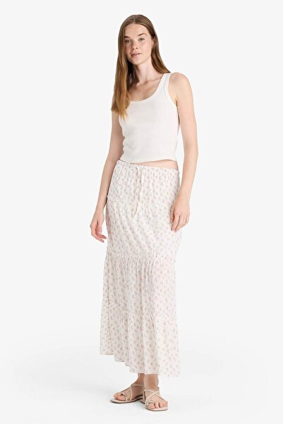 DeFacto Floral Pattern High Waist Cotton Lined Maxi Skirt F9460Ax25Hs