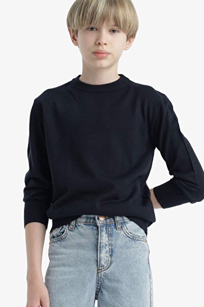 DeFacto Boy's School Basic Plain Crew Neck Knitwear Sweater F3734A825Au