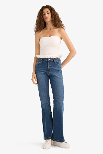 DeFacto Mia Flare Fit Normal Bel İspanyol Paça Uzun Jean Pantolon E9158AX25AU