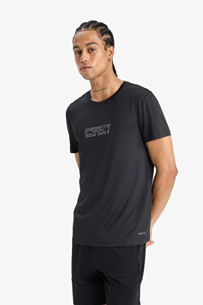 DeFacto DeFactoFit Slim Fit Slim Fit Crew Neck Εύκαμπτο ύφασμα με στάμπα αθλητικό κοντομάνικο μπλουζάκι E7516AX25AU