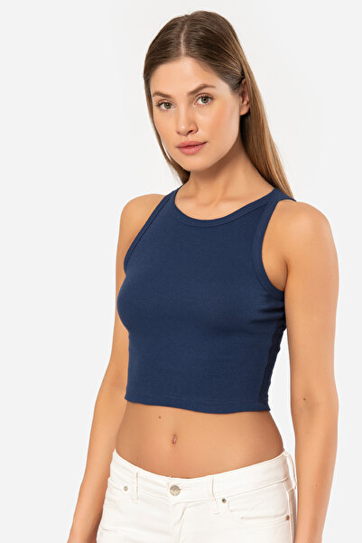TÜREN Türen Women's Ribbed Crop T-Shirt 3404/Navy