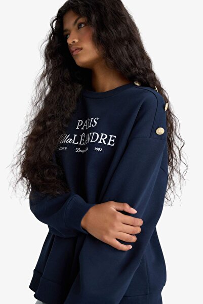 DeFacto Relax Fit Велосипедний комір з принтом Товстий світшот F7885AX25AU