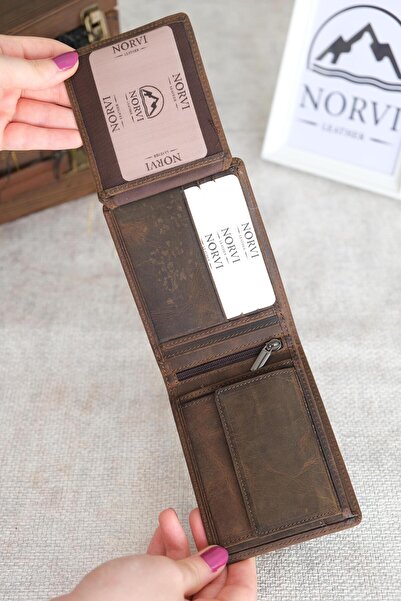 Norvi Leather محفظة من الجلد الطبيعي مع جيب للعملات المعدنية باللون البني الم...