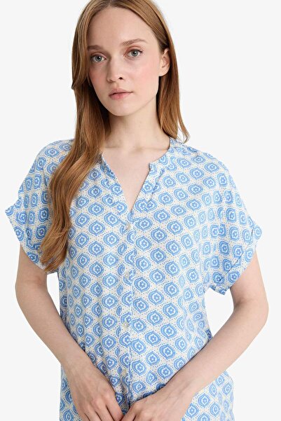 DeFacto Regular Fit Apaş Yaka Desenli Kısa Kollu Gömlek I6173AZ25SM
