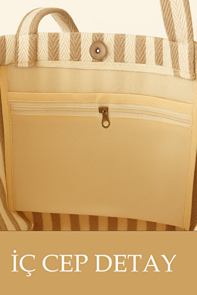 PH Prendi Home Liora Cotton Herringbone Pattern Tote Bag – Lightweight, Modern Everyday Bag