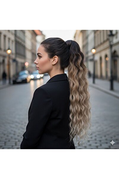 Mina Peruk Kahverengi/Kumral Ombre Platin Röfle Tokalı Kabarık Afro At Kuyruğ...