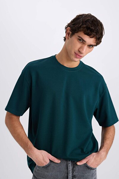 DeFacto Oversize Wide Fit No-Iron Crew Neck Short Sleeve Basic Plain Heavy Fabric T-Shirt X3926Az2