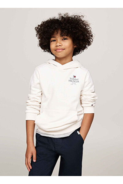 Tommy Hilfiger Tommy Hilfiger White Hooded Full Sleeve Solid Pullover Hoodie