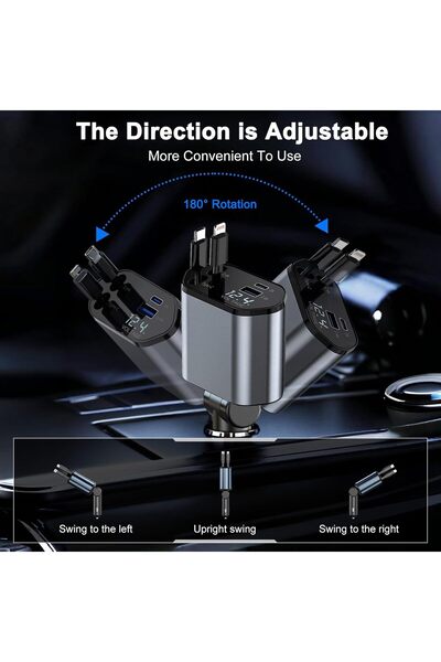 DKH Retractable Car Charger, 120W Super Fast 4 IN 1 Car Charger Adapter