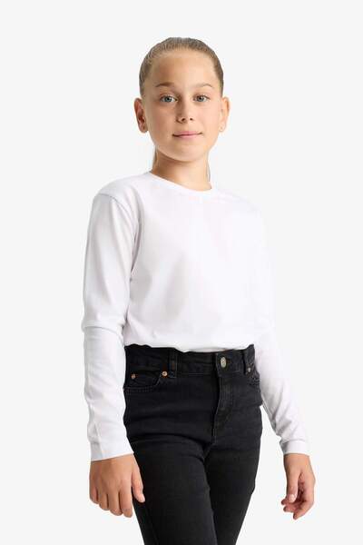 DeFacto Kız Çocuk Bisiklet Yaka Uzun Kollu Okul Tişörtü U6810A625AU