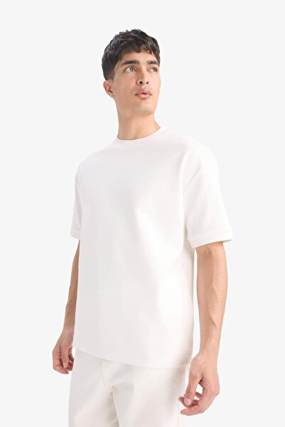 DeFacto Tricou oversize cu mânecă scurtă, cu mânecă scurtă, din țesătură grea, cu decolteu lat, B6494AX25AU