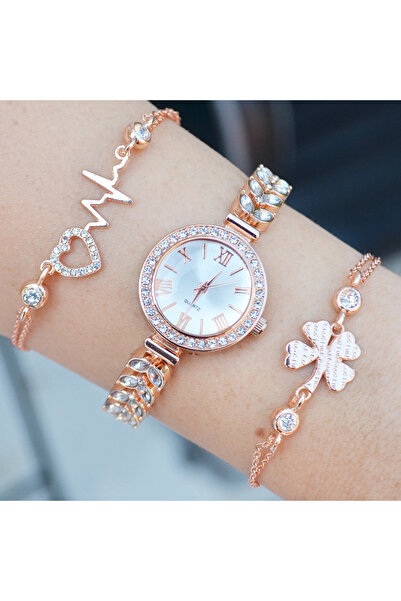 istanbul form Rose Taşlı Metal Kordon Kadın Saat Kombini 3452