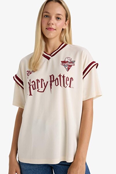 DeFacto Coool Harry Potter Oversize Широкий крій V-подібний виріз Короткі рукави Футболка F9184AX25AU