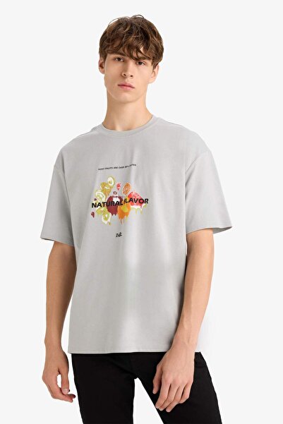 DeFacto Boxy Fit Crew Neck Printed Short Sleeve T-Shirt F8567Ax25Hs