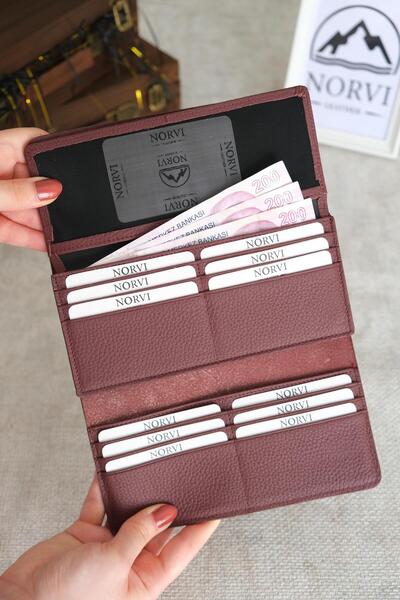 Norvi Leather Saraciye Stitched Genuine Leather Wallet with Phone Compartment, Burgundy Color 1052