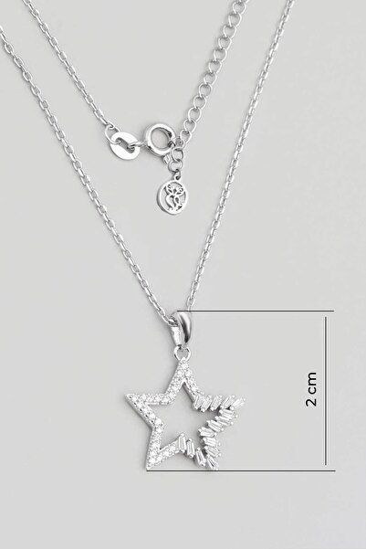 So CHIC... Kristal Yıldız 18 Ayar Beyaz Altın Kaplama 45 Cm Gümüş Kolye