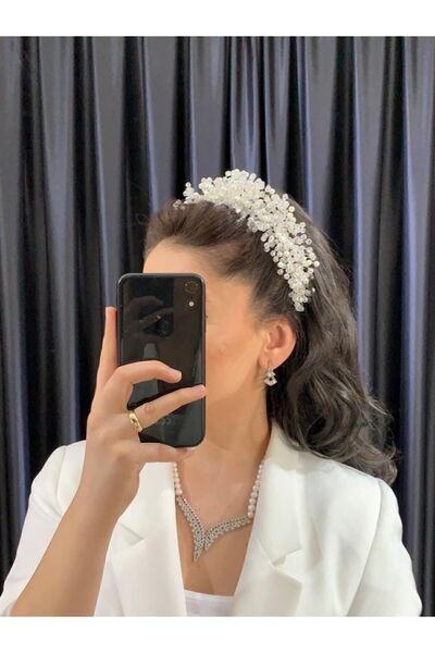 NİŞANTAŞI AKSESUAR Coroană de nuntă cu henna de mireasă, cu mărgele de crista...