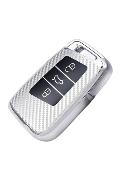 OEM Silver carbon key cover VW Volkswagen Passat B8 Tiguan Skoda Kodiaq Super...
