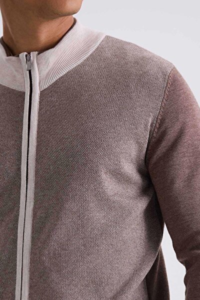 Jakamen Καφέ πλεκτή ζακέτα με φερμουάρ