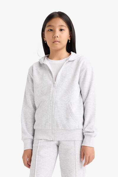 DeFacto Kız Çocuk Basic Düz Kapüşonlu Okul Fermuarlı Sweatshirt C8110A825AU