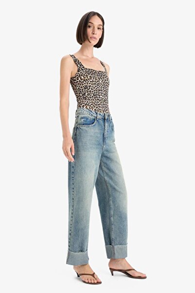 DeFacto Μονόχρωμο μονόχρωμο με λεοπάρ γιακά F9247AX25HS