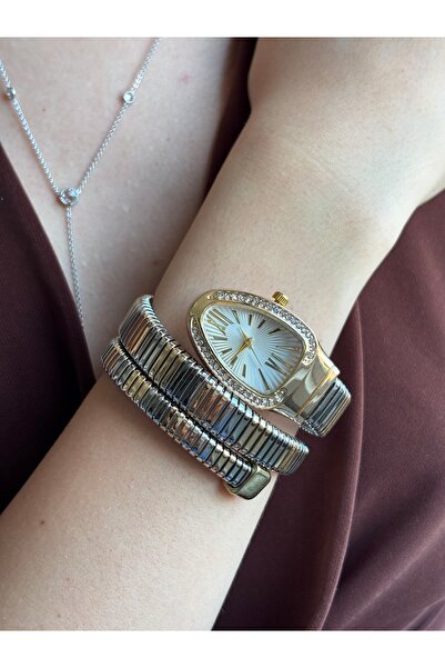 lotusbybuket zirkon taşlı gold/silver yılan model sarmal kadın saat