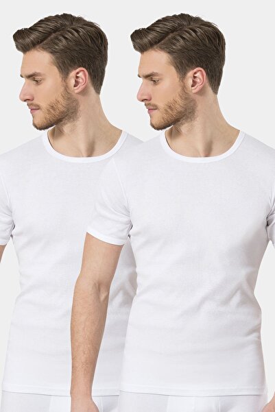 TÜREN Türen Men's Ribbed O-Neck Undershirt (Pack of 2) 102/White