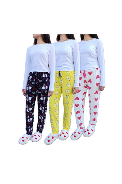 siyalife Pijamale pentru femei din piele intoarsa de iarna, cu textura moale, din 3 piese