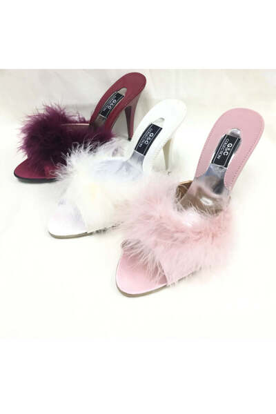 GC Γυναικείες παντόφλες πλατφόρμας με αξεσουάρ από πούπουλα GC225