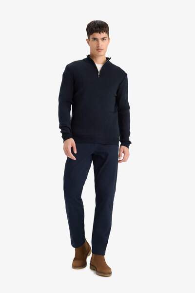 DeFacto Standard Fit Regular Cut Stand Collar Half Zipper Basic Plain Knitwear Sweater A5184Ax25Au
