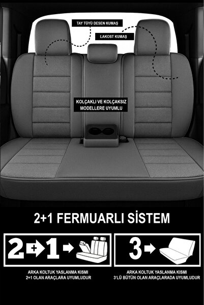 GM-DESIGN Oniks Füme Tay Tüyü Üniversal Oto Koltuk Kılıfı - 5 Koltuk Tam Set