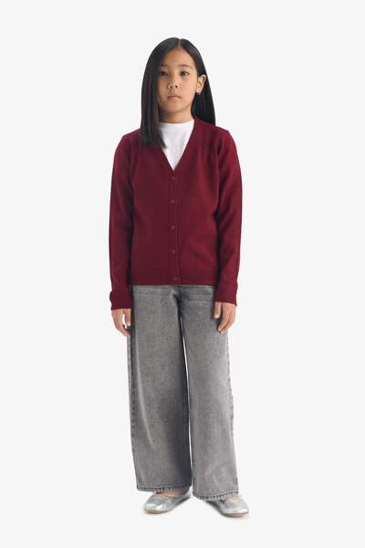 DeFacto Girls' V-Neck Buttoned School Knitwear Cardigan E7708A825Au