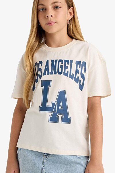 DeFacto Girls' Relax Fit Crew Neck Printed Short Sleeve T-Shirt G0455A825Au
